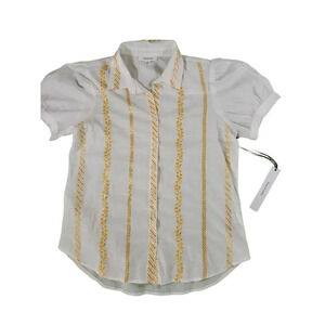 Zoey & Leelo White and Gold Button Down Shirt NWT sz M